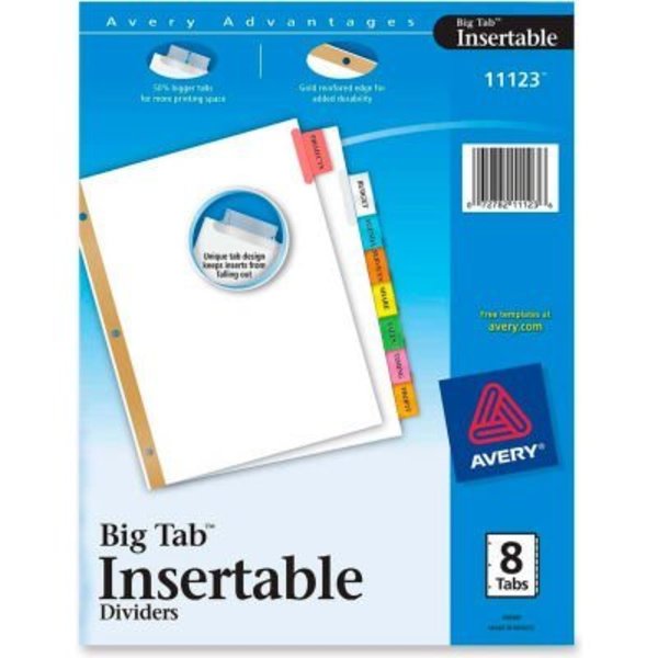 Avery Dennison Avery WorkSaver Big Tab Insertable Tab Divider, Blank, 8.5"x11", 8 Tabs, White/Multicolor 11123